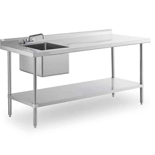 16 Gauge All Stainless Steel Worktable with Sink on Left
