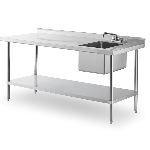 16 Gauge All Stainless Steel Worktable with Sink on Right