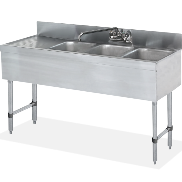 18 gauge Three Compartment Stainless Steel Underbar Dump Sink - SWBAR3B48-L