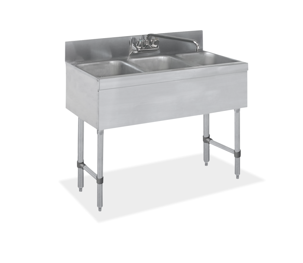 18 gauge Three Compartment Stainless Steel Underbar Dump Sink