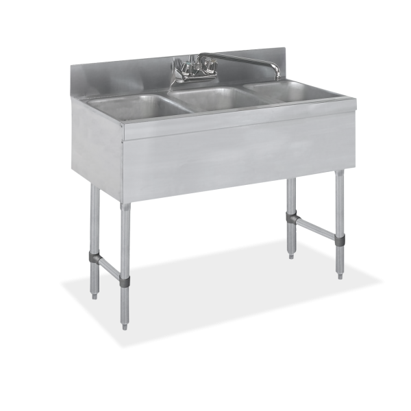 18 gauge Three Compartment Stainless Steel Underbar Dump Sink - SWBAR3B38