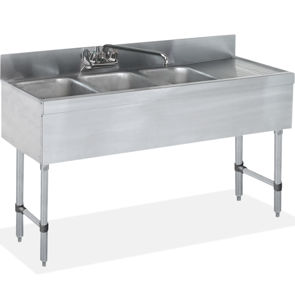 18 gauge Three Compartment Stainless Steel Underbar Dump Sink - SWBAR3B48-R