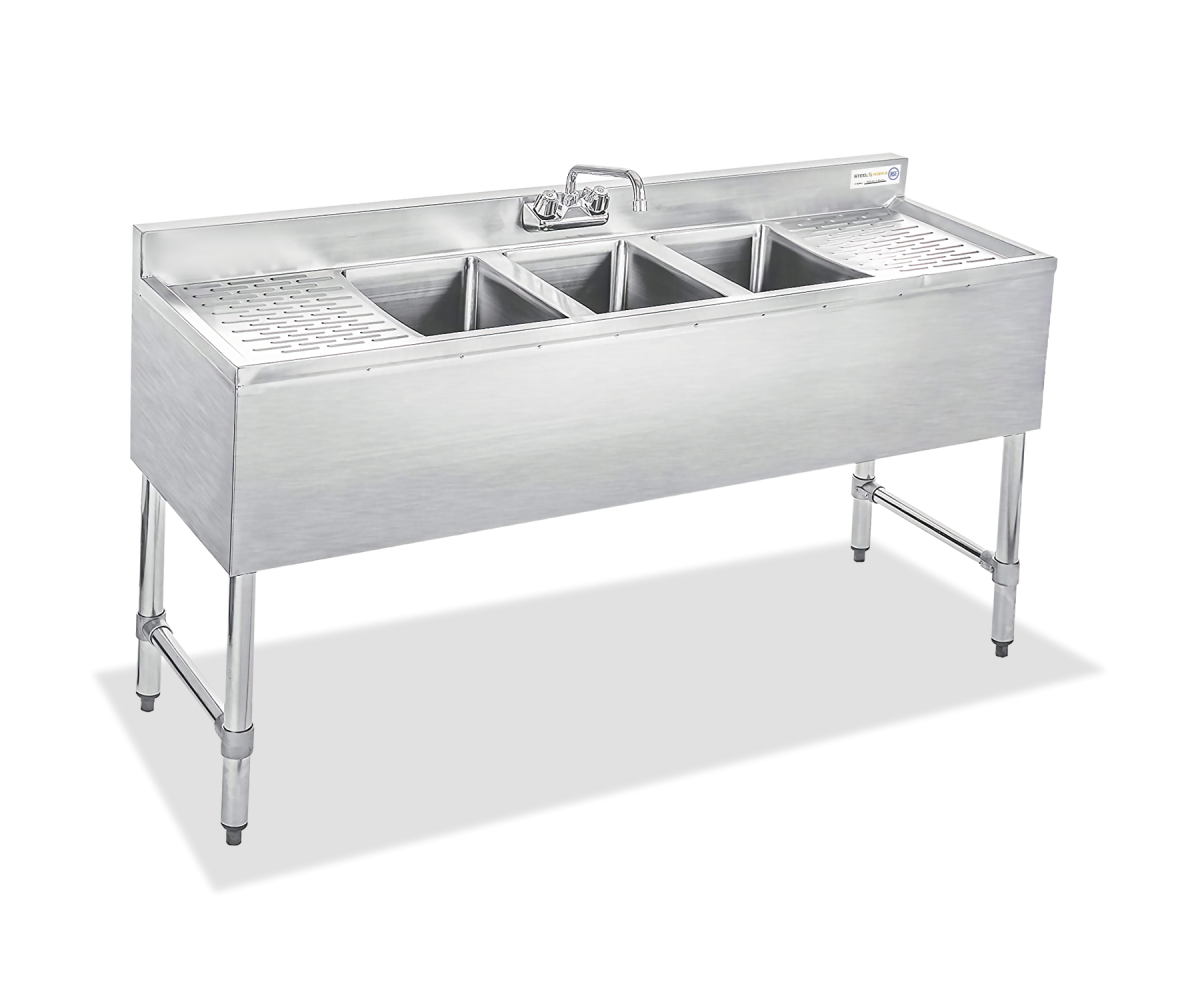 18 gauge Three Compartment Stainless Steel Underbar Dump Sink - SWBAR3B60-LR