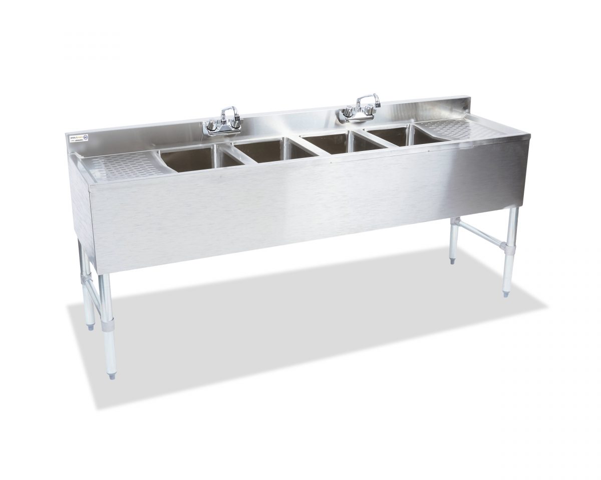 18 gauge Four Compartment Stainless Steel Underbar Dump Sink - SWBAR4B72-LR