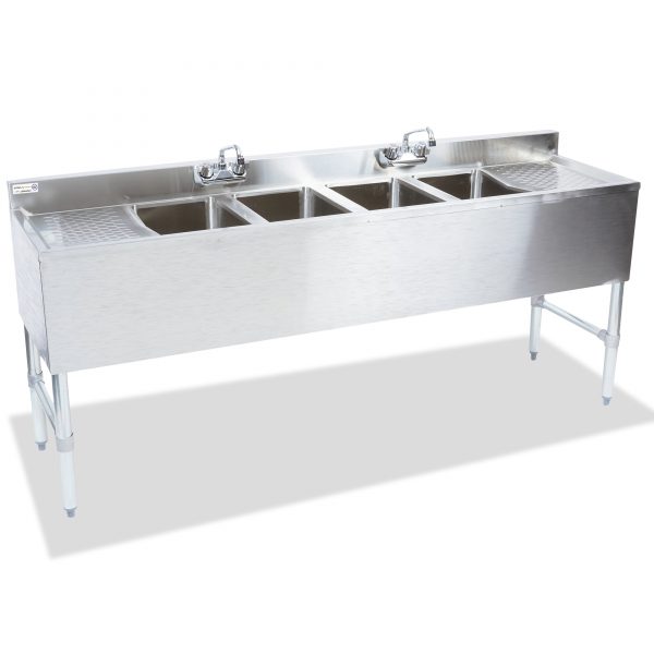 18 gauge Four Compartment Stainless Steel Underbar Dump Sink - SWBAR4B72-LR